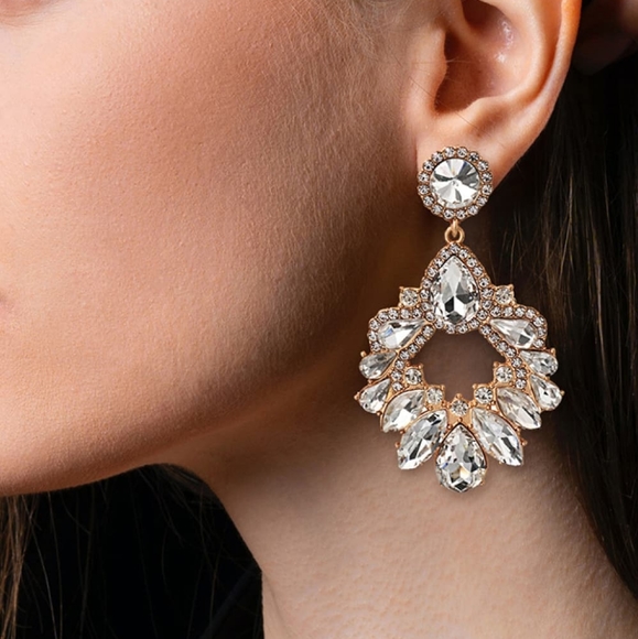 Halle Glass Drop Earrings - Clear - Picture 2 of 3